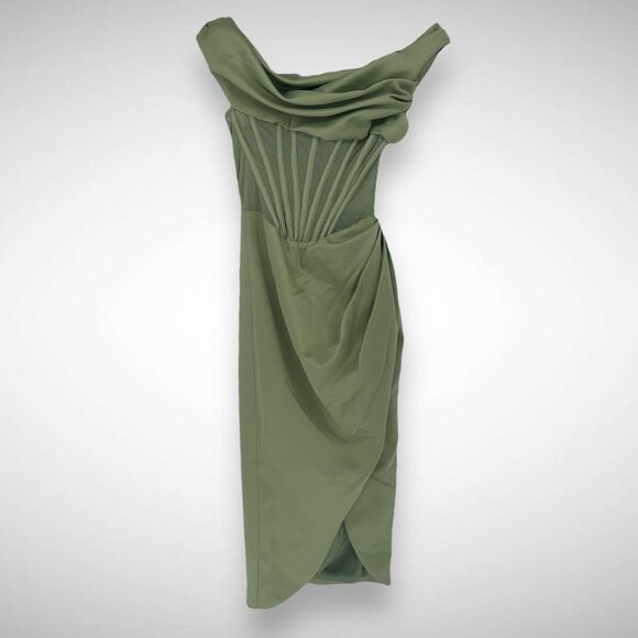 House of CB‎ Lulu Drape Satin Boned Corset Pistachio Green Midi Dress Size XS - Picture 2 of 10